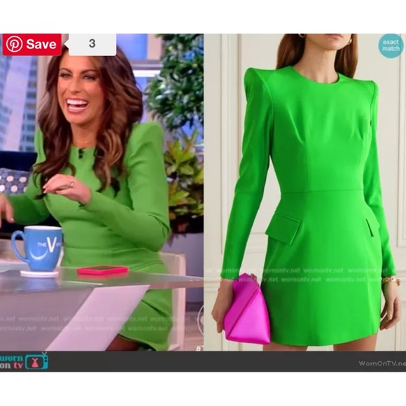 Alex Perry Rian Crepe Long Sleeve Mini Dress in Green US:4 UK:8 - Picture 3 of 13